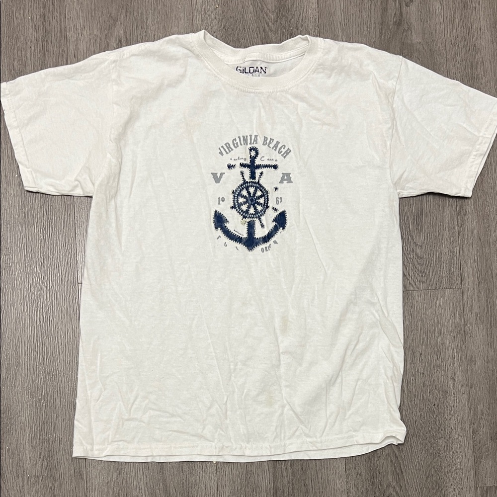 Gildan White Tee with Blue Anchor Design